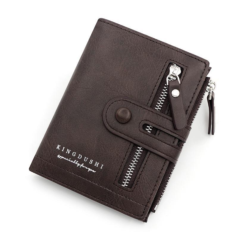

Винтажный мужской кошелек, роскошная сумка для монет, кошелек на молнии, кошельки для мужчин с застежками-молниями, кошелек, короткие мужские кошельки темно-коричневого