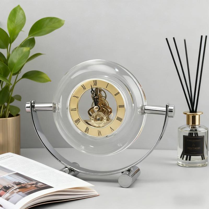 Crystal Table Clock Mechanical Desktop Clock Living Room Desk Clocks Nordic Interior Clocks Retro Room Ornaments Decoration