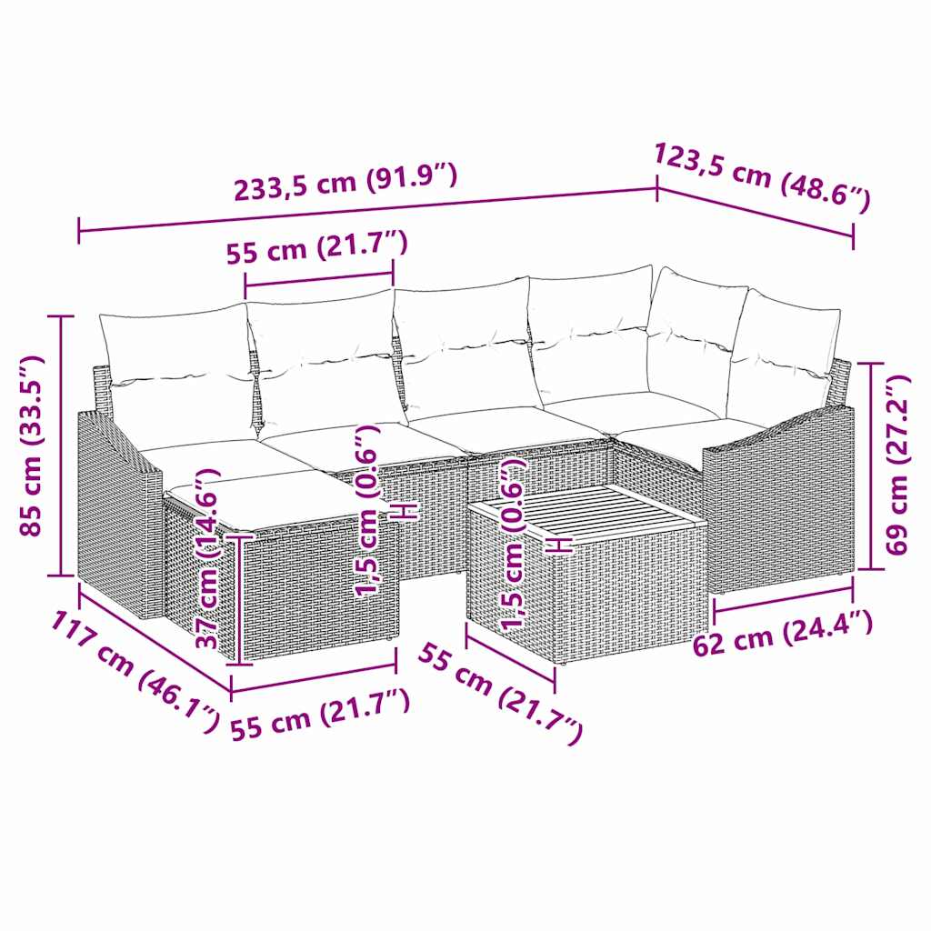 Garden Sofa Set with Storage 7 Pcs Grey Poly Rattan