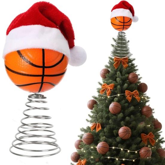 Rugby Christmas Tree Topper with Santa Hat Spring Base Bouncing Sports Ornament