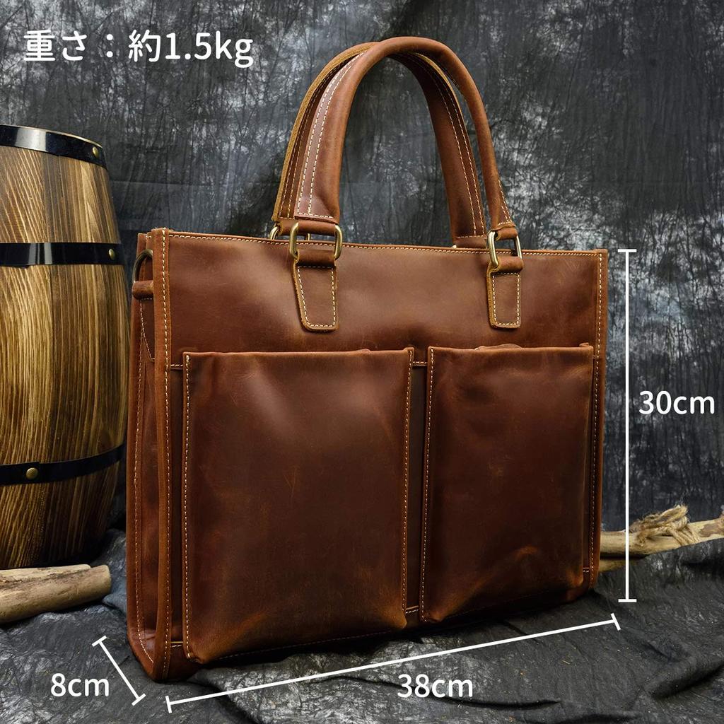 תיק עור אמיתי לעסקים Luufan, תיק טוטה לגברים, עור פרה רטרו, תיק עבודה דו-כיווני, אחסון למחשב נייד 14 אינץ', תיק כתף מעור