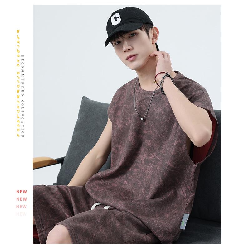 2025 Herren Übergröße Batik 2-teiliges Set: Sommerweste & Shorts Freizeitanzug