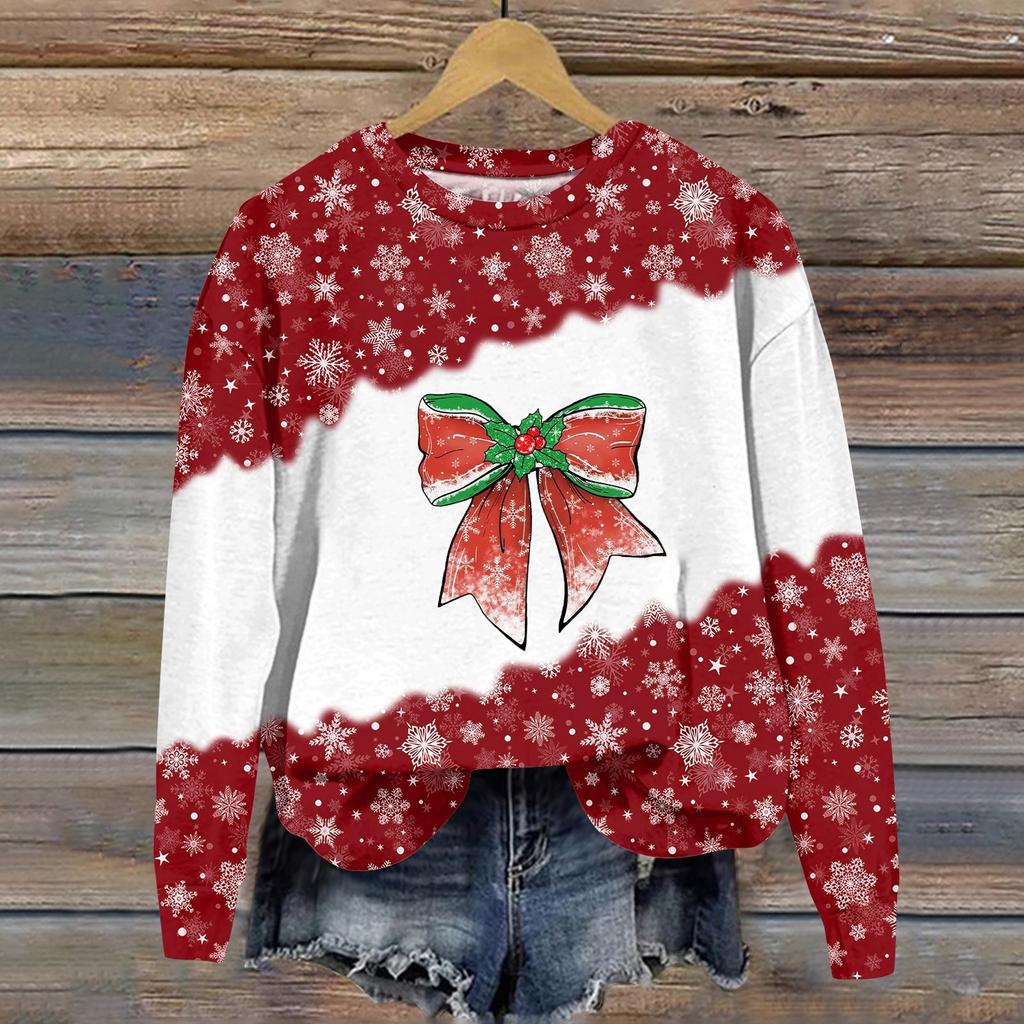 Women's Fashion Christmas Printed Long Sleeve Loose Round Neck Sweatshirt Top Fall