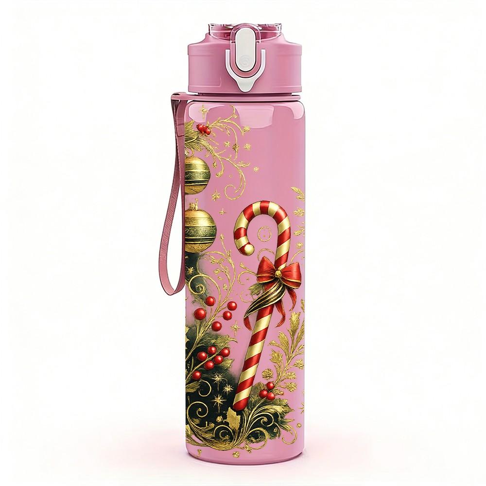 1PC Christmas Pine Bouquet Print 750ml Color Plastic Sports Water Bottle Leakproof Flip Straw Lid Suitable for Sports Office Home Use
