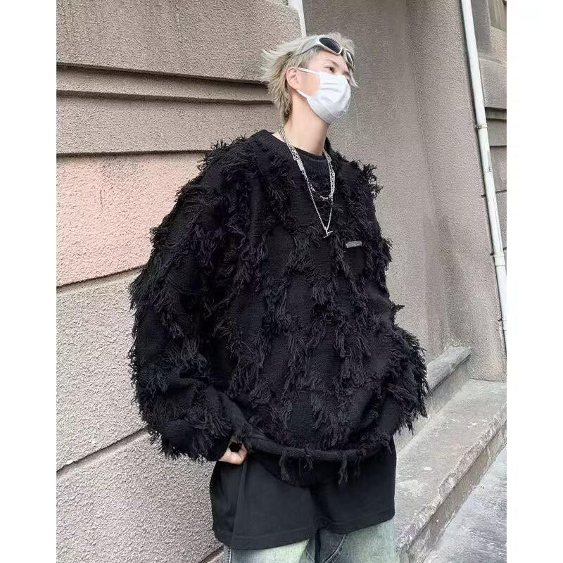 Unisex Oversized Knit Sweater With Tassel Detail Streetwear Loose Fit Winter Casual Pullover