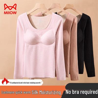 MHR Women's De Velvet Cashmere & Silk Thermal Long-Sleeve Top with Built-in Bra