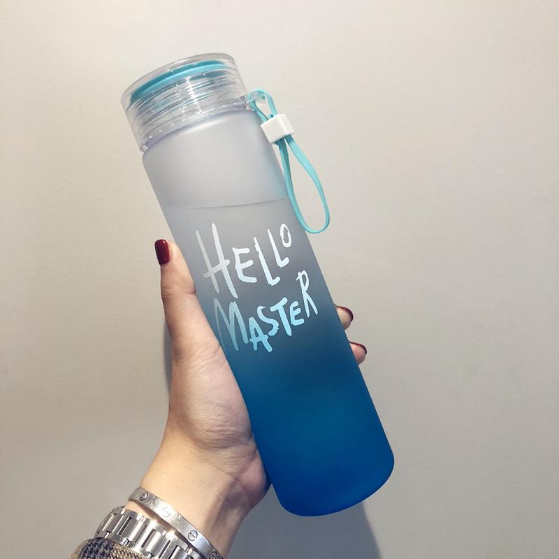 500ml Gradient Color Water Bottle Portable Frosted Colorful Drinking Bottles with Rope Transparent Sports Cup for Outdoor School