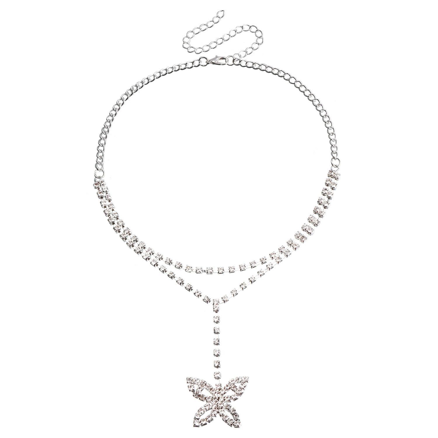 

Аксессуары, Милое ожерелье с подвеской-бантом из цепочки с когтями и стразами, Полностью бриллиантовое блестящее сексуальное ожерелье в стиле spice girl серебряный