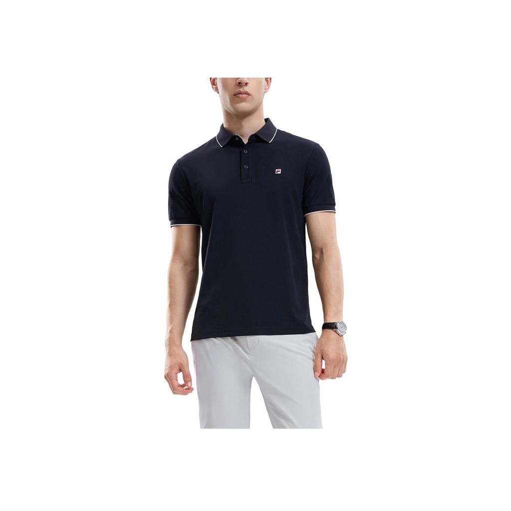 Fila Casual Solid Color Knitted Short Sleeve Polo Shirt Men Polo Shirts Legendary-Blue F11M331103FNV
