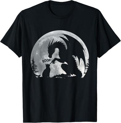 Dragon Boop Cat Under Full Moon Funny Cute Fantasy Night T-Shirt