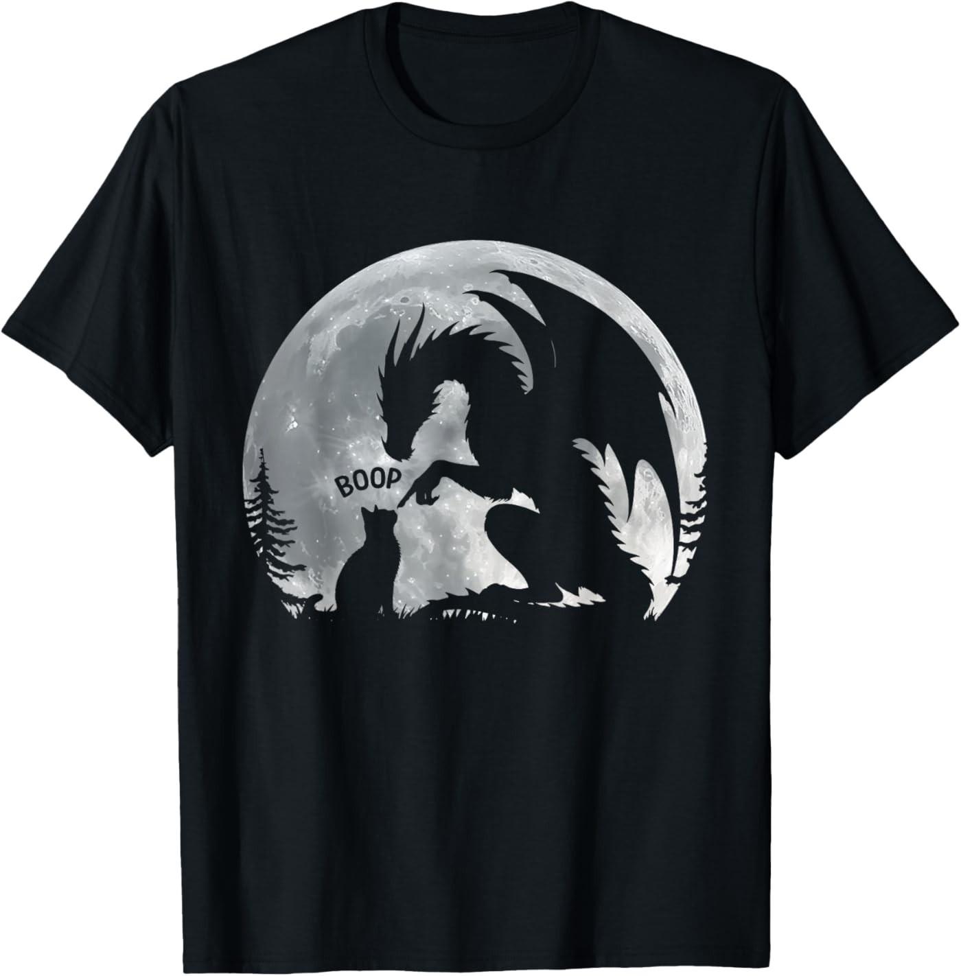 Dragon Boop Cat Under Full Moon Funny Cute Fantasy Night T-Shirt S разноцветный