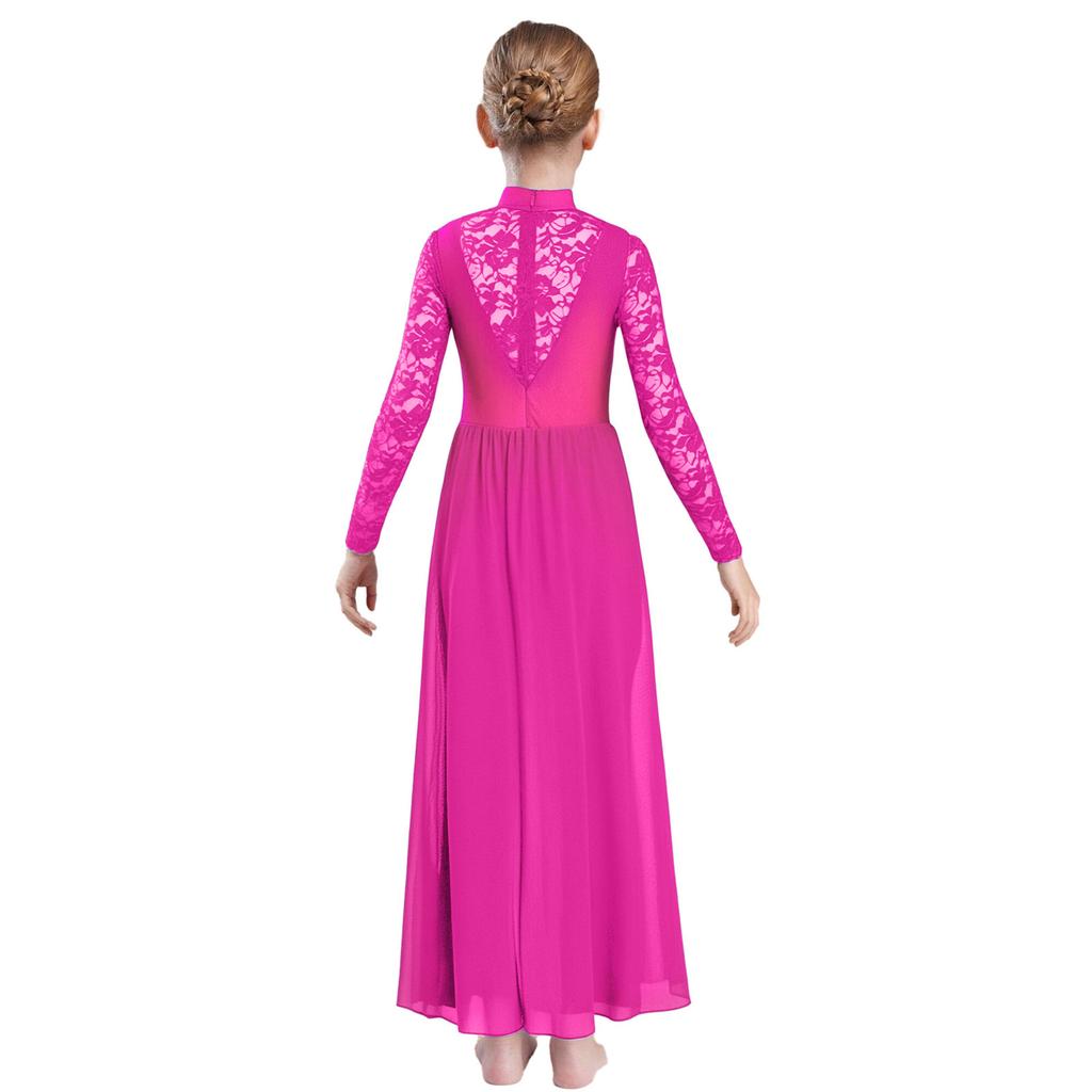 Fete Gimnastică Patinaj Artistic Salopetă Dantelă Florală Mânecă Lungă Gât Mock Paiete Fustă Șifon Salopete Costum de Dans