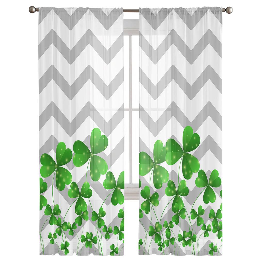 Clover Gray Ripple Geometric Chiffon Sheer Curtains for Living Room Bedroom Home Decoration Window Voile Tulle Curtain Drapes
