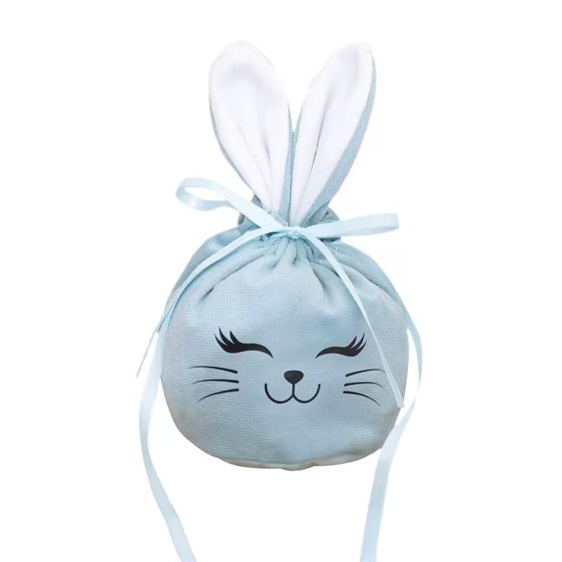 Easter Bunny Ears Plush Gift Bags with Drawstring Candy Bags for Basket Filling Spring Holiday Party Supplies