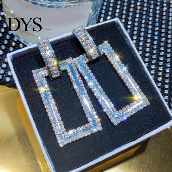 Damen-Ohrstecker mit Strass-Intarsien, hohl, rechteckig, Schmuck, Geschenk