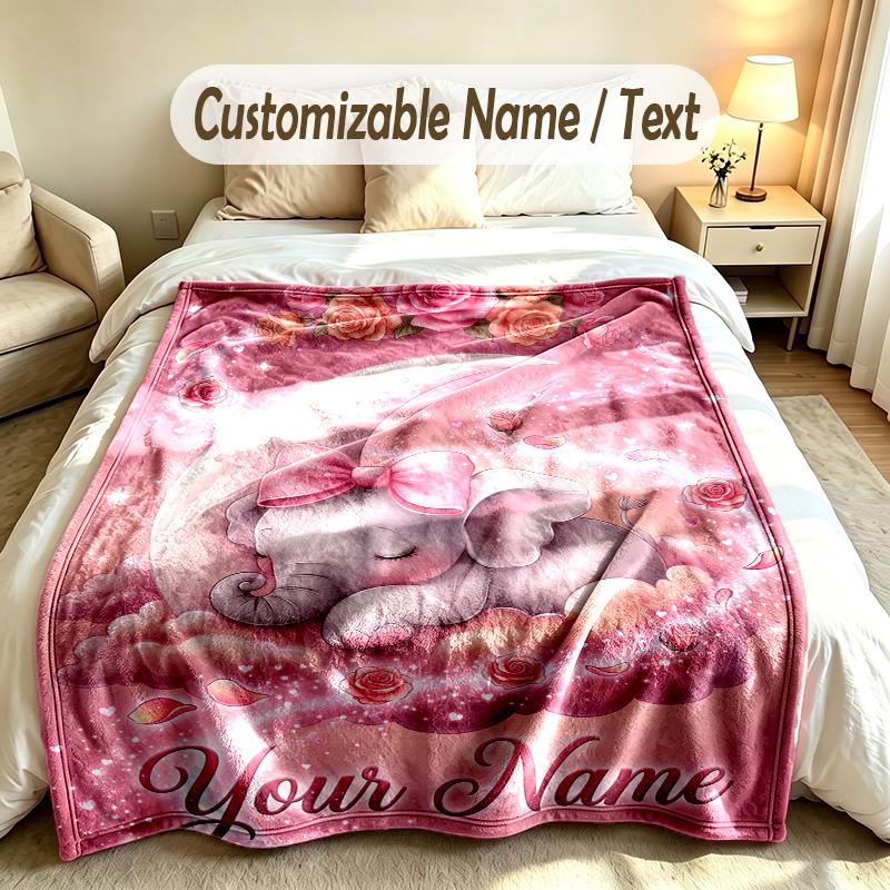 Elefanten-Thema Weiche Decke Personalisierter Benutzerdefinierter Name Textdruck Warme Decke Zuhause Sofa Schlafzimmer Dekoration
