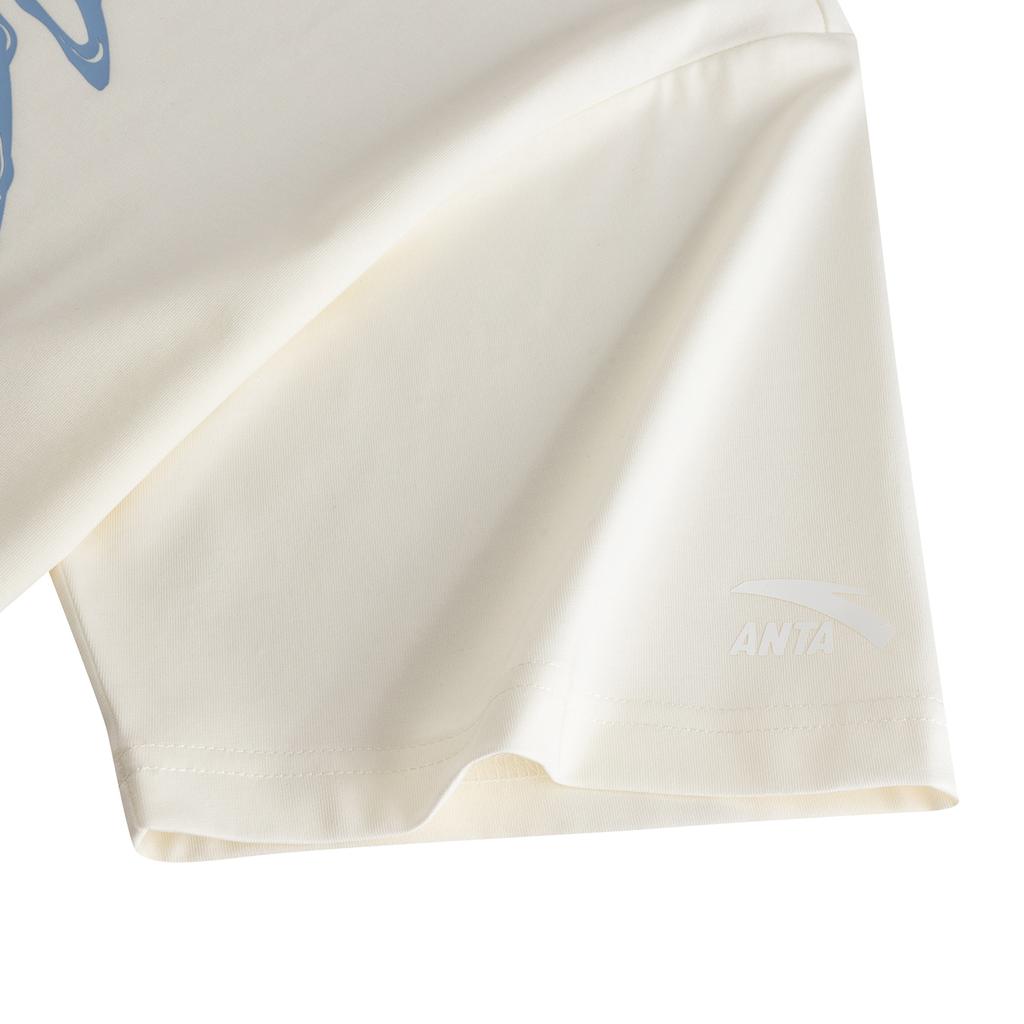 Anta Casual Loose Short Sleeve Knitted T-Shirt Summer 2026 Unisex Tops Ivory 972628117-1