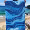 1pz Coperta da spiaggia per esterni, stampa a onde blu, Tappetino da spiaggia stampato portatile, Facile da pulire, Tessuto 100% poliestere