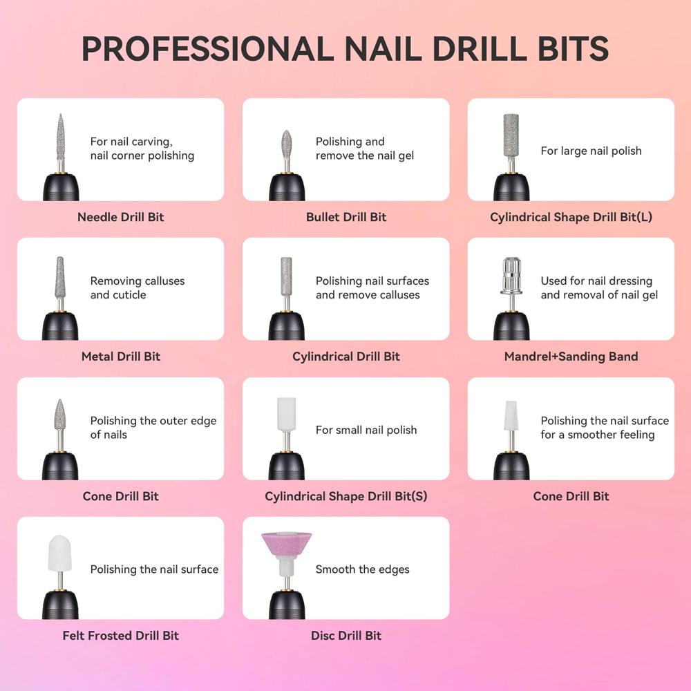 Professional Nail Drill Machine Electric Nail Files Milling Cutter Set Rechargeable Nail Tools For Gel Polishing 18000RPM