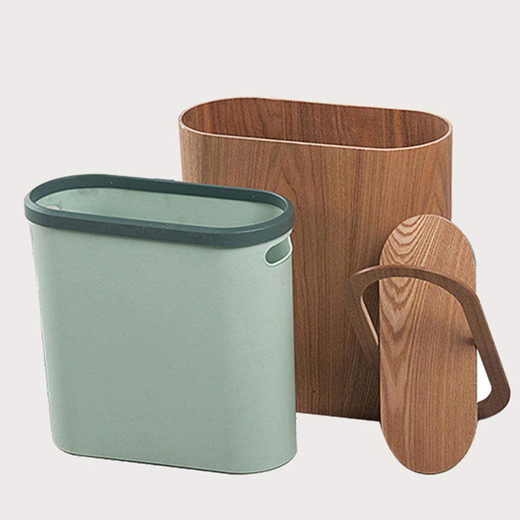 Wooden Oval Waste Bins Creativity with Lid Storage Small Cleaning Trash for Office Household