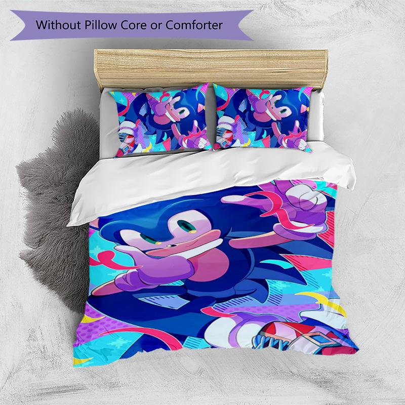 Sonic the Hedgehog Pattern Printed 3PCS Bedding Set, Soft Skin-Friendly Washable Duvet Cover & Pillowcases Set