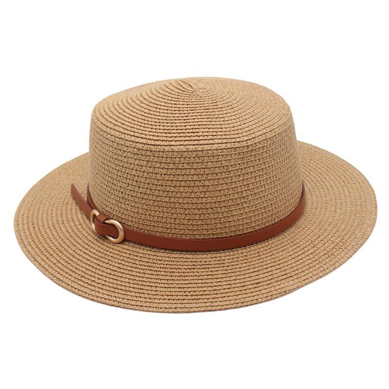 Straw Hat Female Sun Hat Belt Buckle Bucket Hat Flat Top Mother Hat Big Brim Cool Hat Seaside Beach Hat
