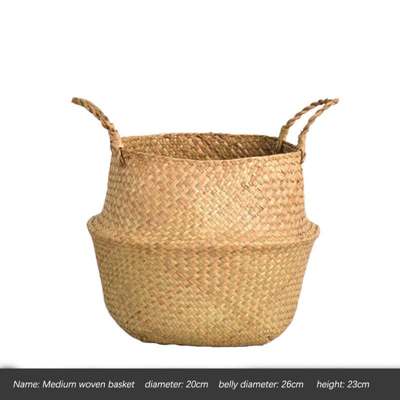 Wicker Basket Toy Organizer Folding Rattan Seagrass Storage Basket Laundry Woven Basket Plant Flower Pot for Home Garden