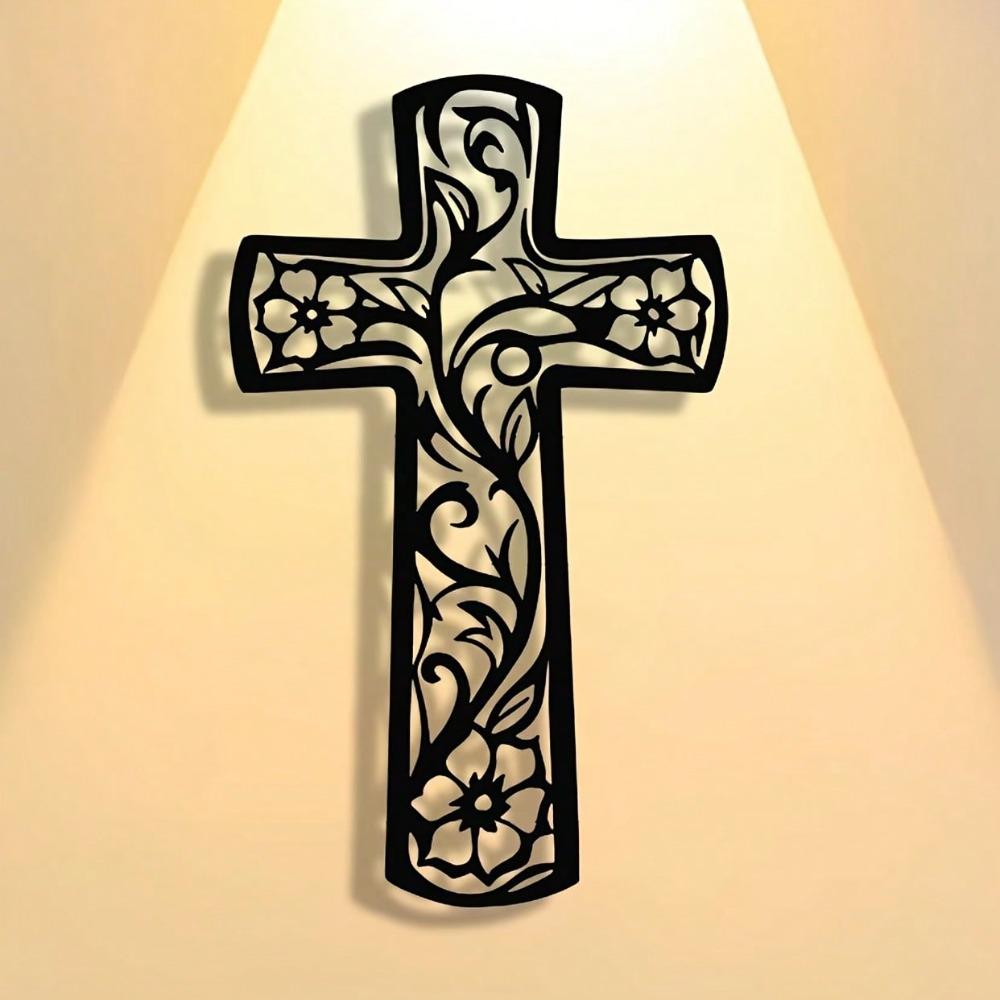 Abstract Cross Wall Art Metal Decor Filigree Grapevine Design Modern Spiritual Sculpture Office Living Room