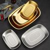 Korean Stainless Steel BBQ Grill Pan Gold/Silver Rectangular Tray for Hot Pot Nordic Dish for Meat Seafood Sushi