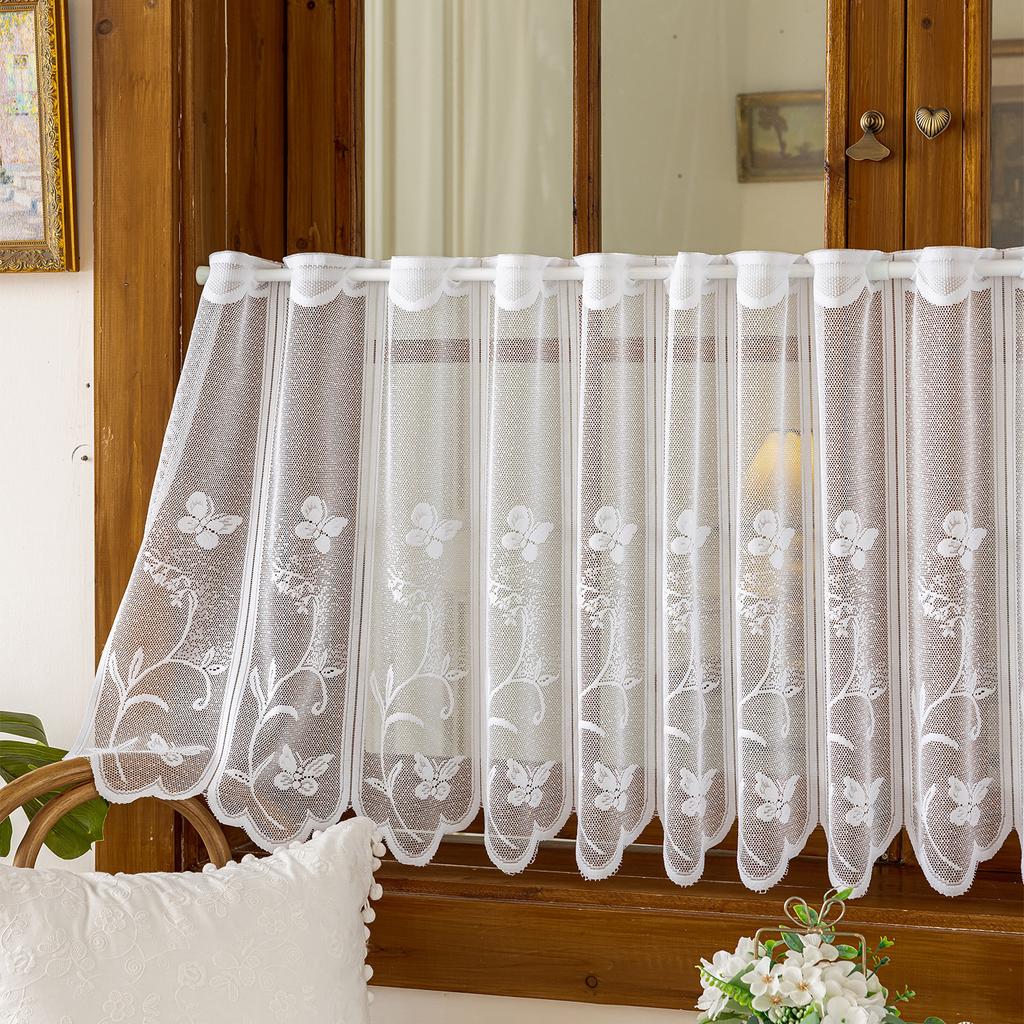 1Pc American Style White Lace Sheer Curtains Hollow Out Short Valance Curtain for Dining Room Kitchen Door Window Home Decor