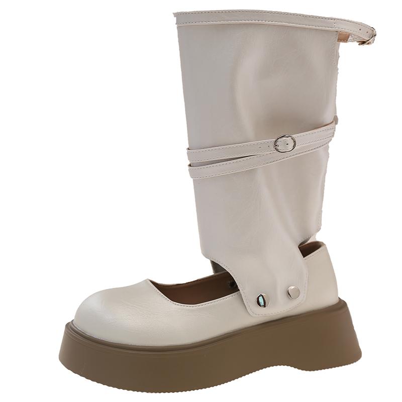 Fashion Two-wear Platform Single Shoes Autumn New Round Toe Shallow Socket Metal One-band Non-slip Wear-resistant Kitten Heel Shoes
