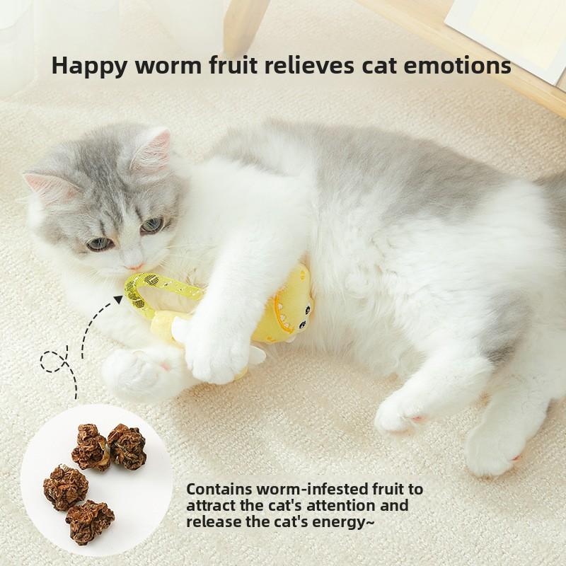 Cat Chews on The Toy To Form The Puppy Pet's Teeth Grinding Toy with Built-in Worm Gall Fruit Cat Toy for Teeth Cleaning and Durable Chewing.