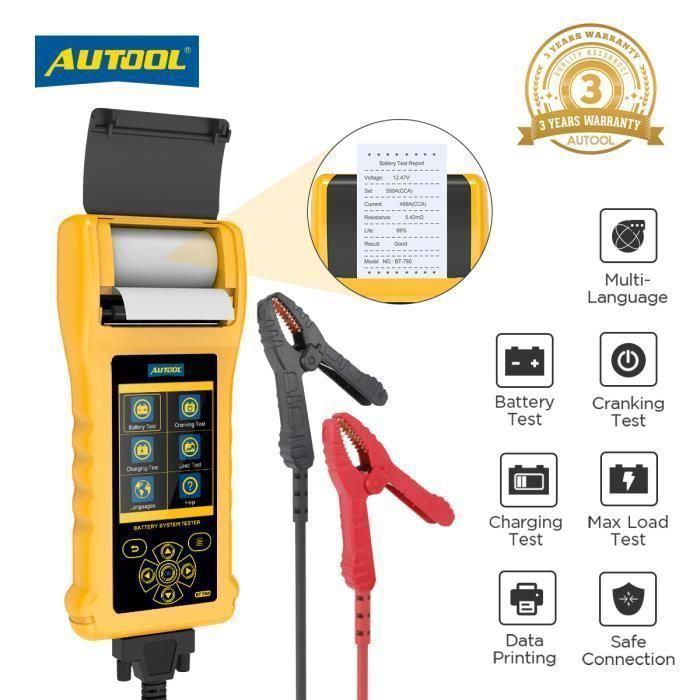 Tester baterie auto - 6-32V - Imprimantă termică - Multilingv - Test de sarcină galben