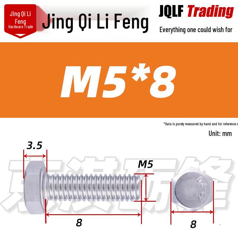 201 Stainless Steel Hex Head Full Thread Bolt: Wear & Corrosion Resistant, M4-M14 for Aerospace Machinery