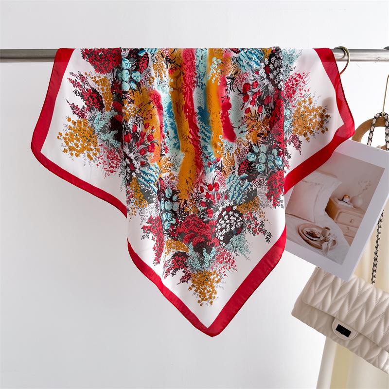 Elegant Spring Floral Silk-Blend Square Scarf - Headscarf & Neck Protection Neckerchief for Women
