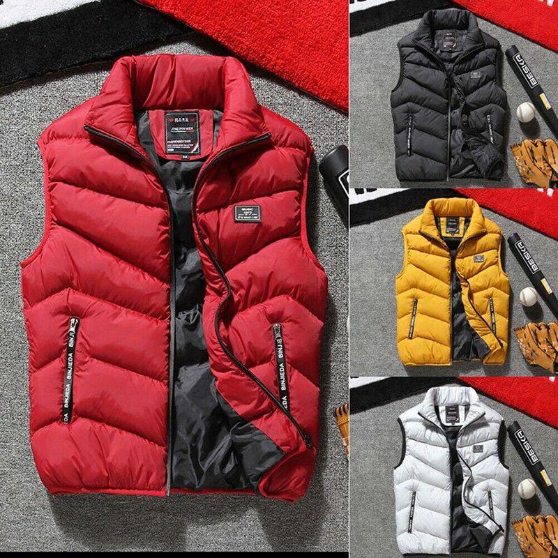Fashionable Mens Quilted Coat Vest Waistcoat Parka With Solid Pattern And Regular Fit