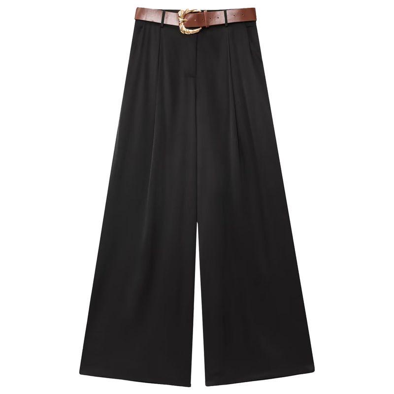 Zaprha 2025 New Arrival Fashion Loose and Idle with Belt Silk Satin Wide Leg Casual Pants for Women 3533556