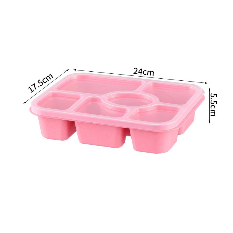 

Шестисекционный ланч-бокс из пшеницы, контейнер для закусок с крышкой из пшеничной соломы, контейнер для хранения фруктов, тарелка для закусок/сухофруктов, ланч-бокс для закусок розовый