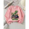 David'S Dinosaur Monster Truck Adventure Sweatshirt for Girls Features A Crew Neck Design, Perfect for Autumn and Winter.