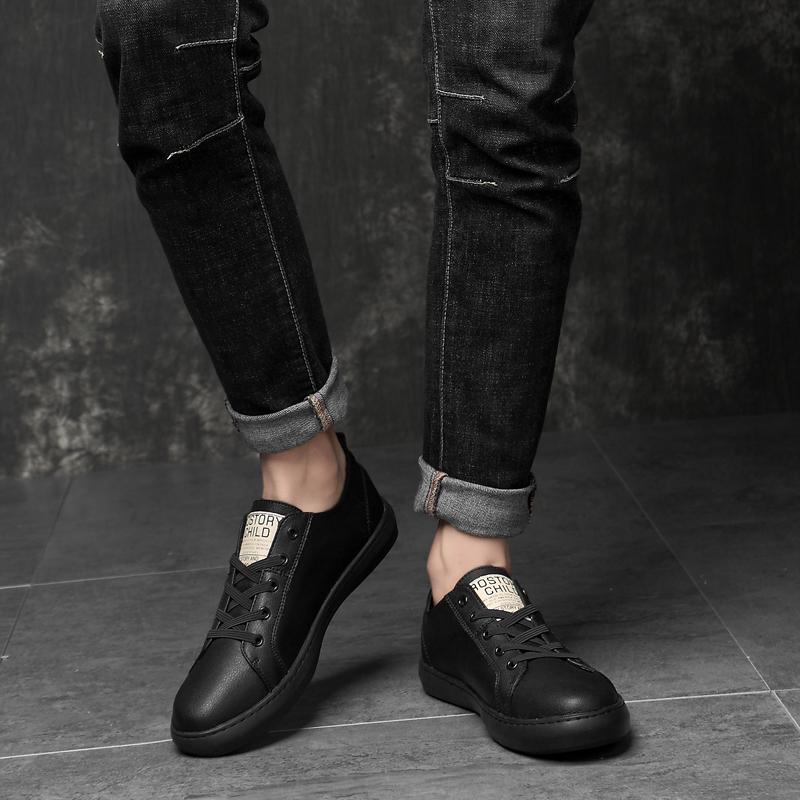 Genuine Leather Men Casual Shoes Lightweight Outdoor Mens Sneakers High Quality Skate Shoes Men 2024 New Lace-Up Men's Shoes