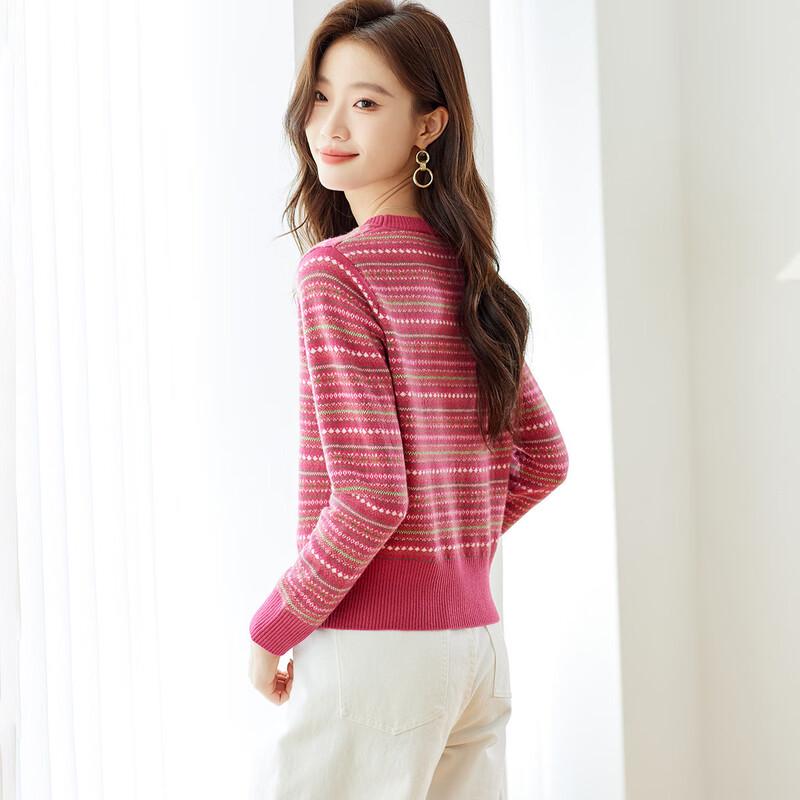 Srcr Women's Short Retro Jacquard Pure Wool Sweater