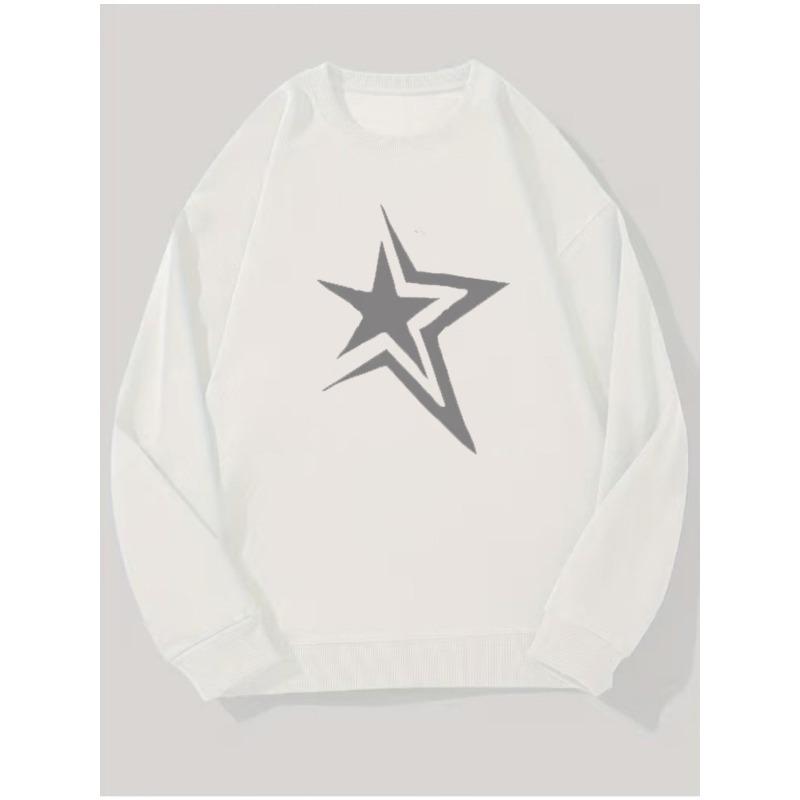 Daily Casual Men Multi-color Crew Neck Sweatshirt Double Star Minimal Print Street Trend Spring Autumn Loose Drop Shoulder Commute Travel Top