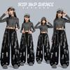 Kids Hip Hop Dance Outfit Set Gray Hoodie Black Graffiti Pants Girls Street Performance Jazz Costume
