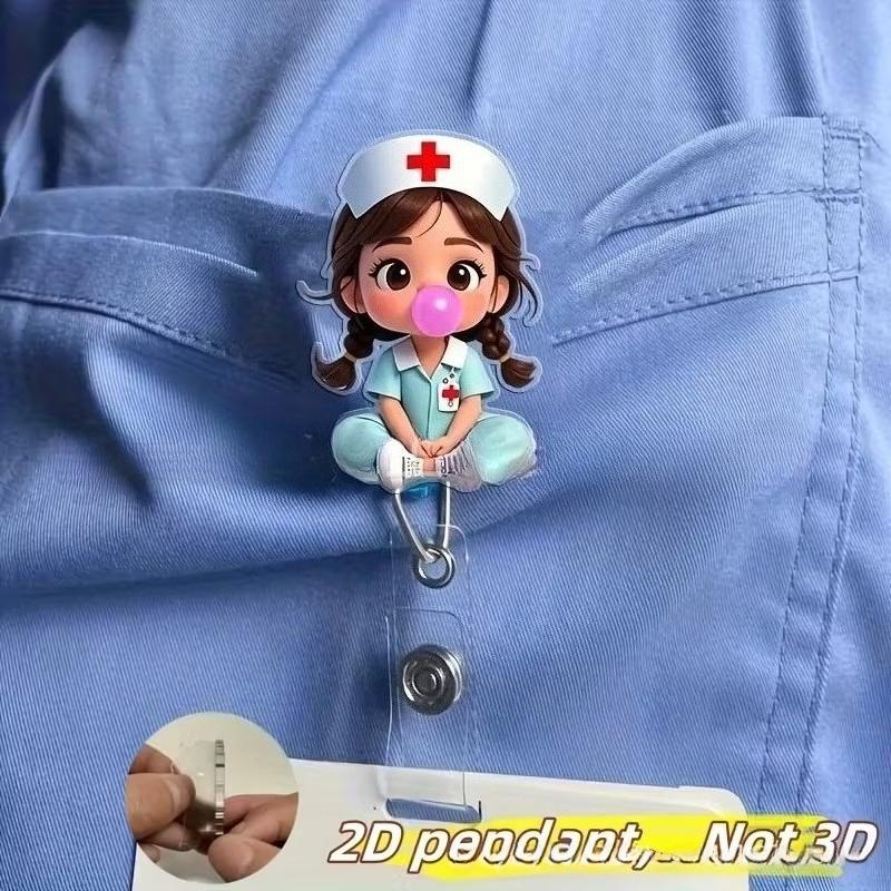 Catramă retractabilă medicală de desene animate Doctor Asistentă Licență de muncă Snur creativ ușor de trage Cataramă Certificat Nume de marcă