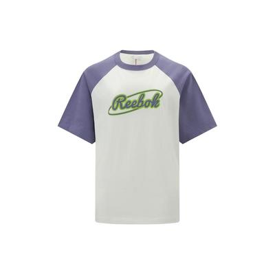 Reebok Color Block Raglan Sleeve Sports Casual Short Sleeve T-Shirt Women Tops Beige Purple 24SRM404WGP3