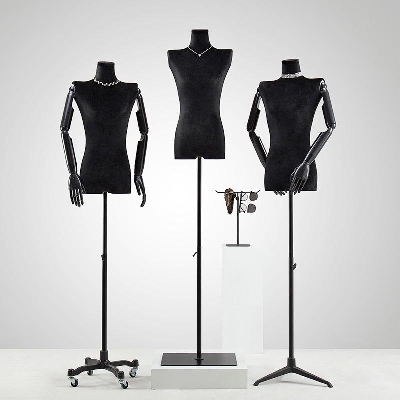 Korean Style Black Off-Shoulder Women's Half Body Mannequin with Right Angle Shoulder and Full Body Display Stand