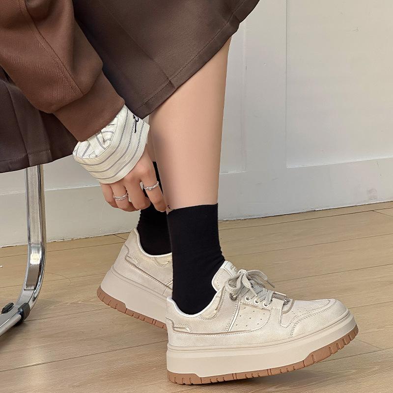 Old platform white shoes board shoes women's 2025 autumn new shoes big head casual shoes versatile breathable dirty shoes