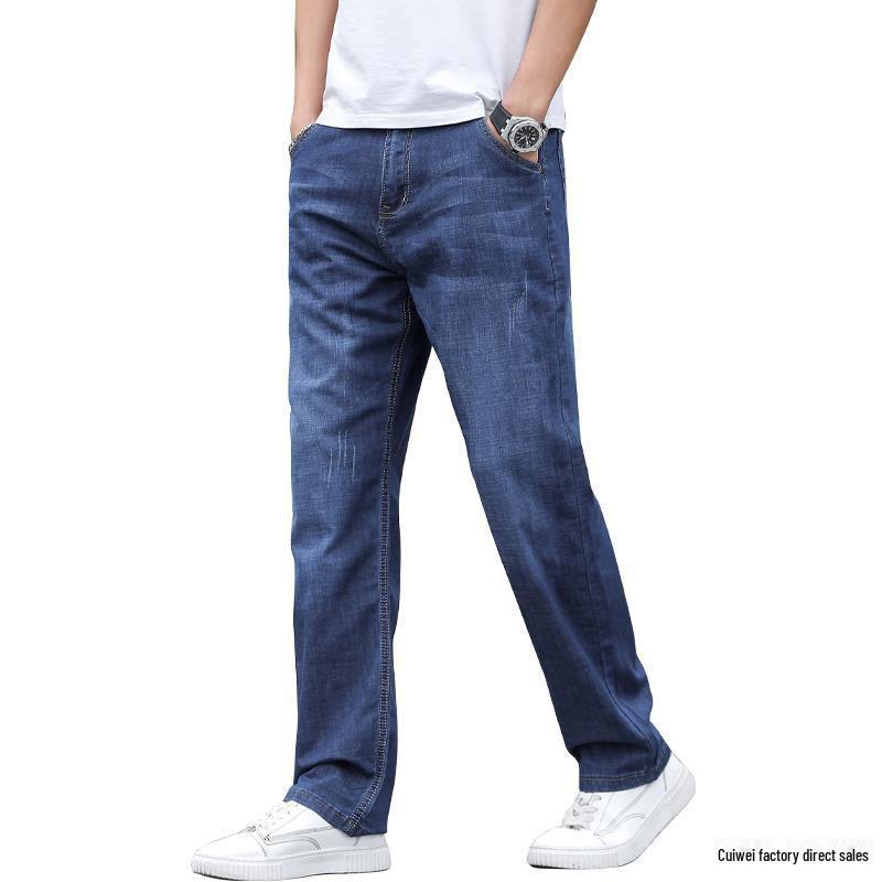 Men's 2024 Winter Straight Loose Elastic Jeans, Thick Large Casual Pants