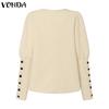 VONDA Women Autumn V-Neck Long Sleeve Decorated Cufflink Blouses