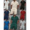 Waffle Texture Trendy Lapel Polo Men's Short Sleeve & Shorts Casual Sports Set